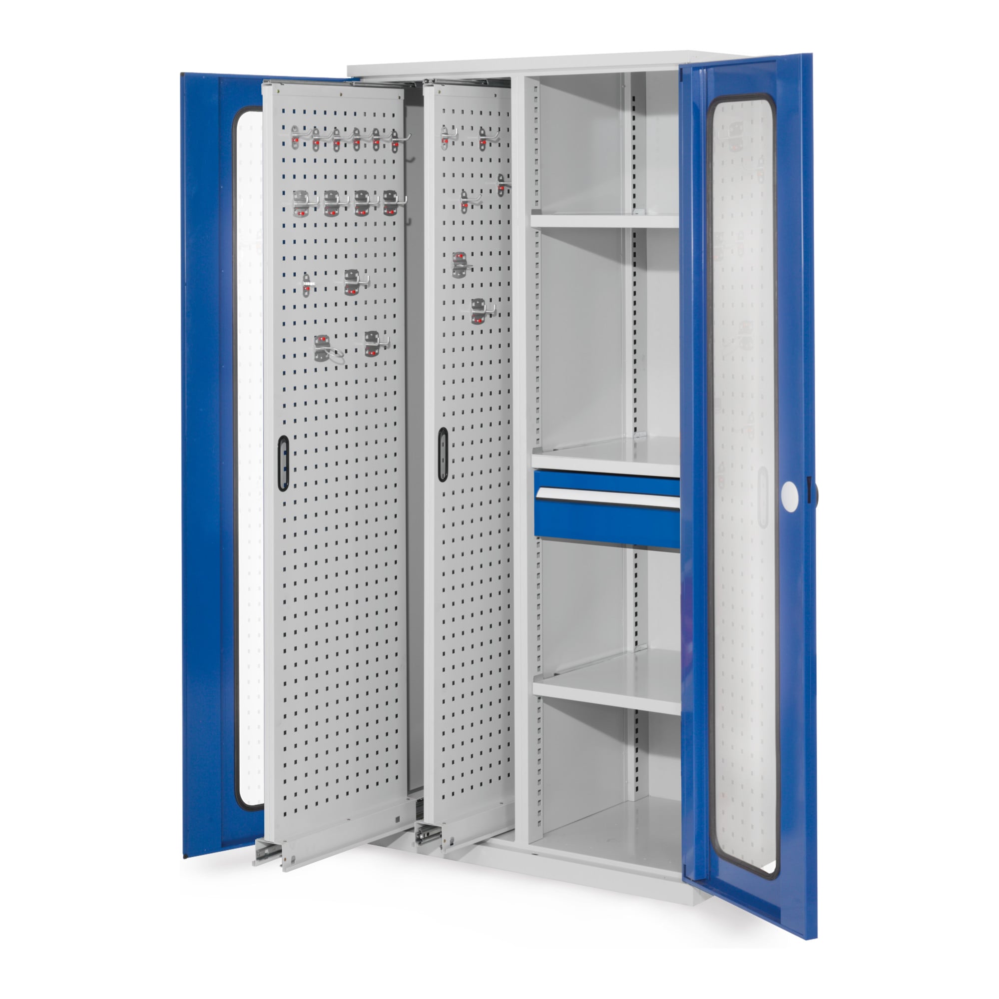 Kappes Vertikalschrank RasterPlan Mod. 82 RAL 7035/5010 Sichtfenstertür mit Ausstattung
