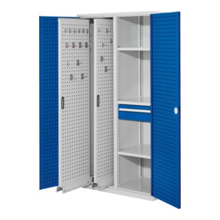 Kappes Vertikalschrank RasterPlan Mod. 82 RAL 7035/5010 Tür innen Lochplatten mit Ausstattung