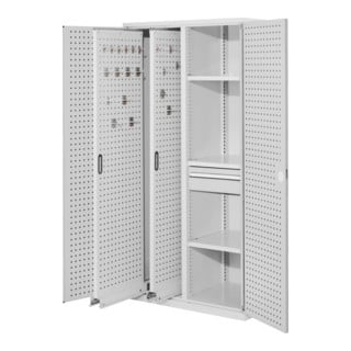 Kappes Vertikalschrank RasterPlan Mod. 82 RAL 7035 Tür innen Lochplatten mit Ausstattung