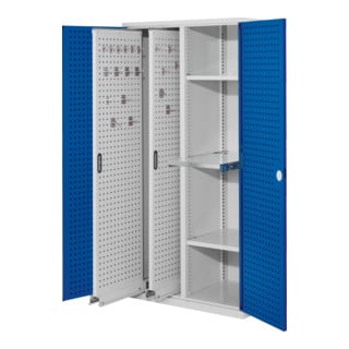 Kappes Vertikalschrank RasterPlan Mod. 84 RAL 7035/5010 Tür innen Lochplatten mit Ausstattung