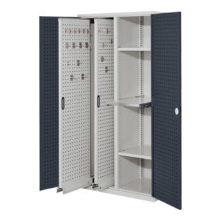 Kappes Vertikalschrank RasterPlan Mod. 84 RAL 7035/7016 Tür innen Lochplatten mit Ausstattung