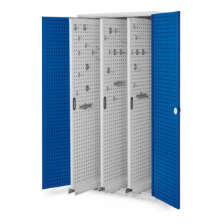 Kappes Vertikalschrank RasterPlan Mod. 85 RAL 7035/5010 Tür innen Lochplatten mit Ausstattung