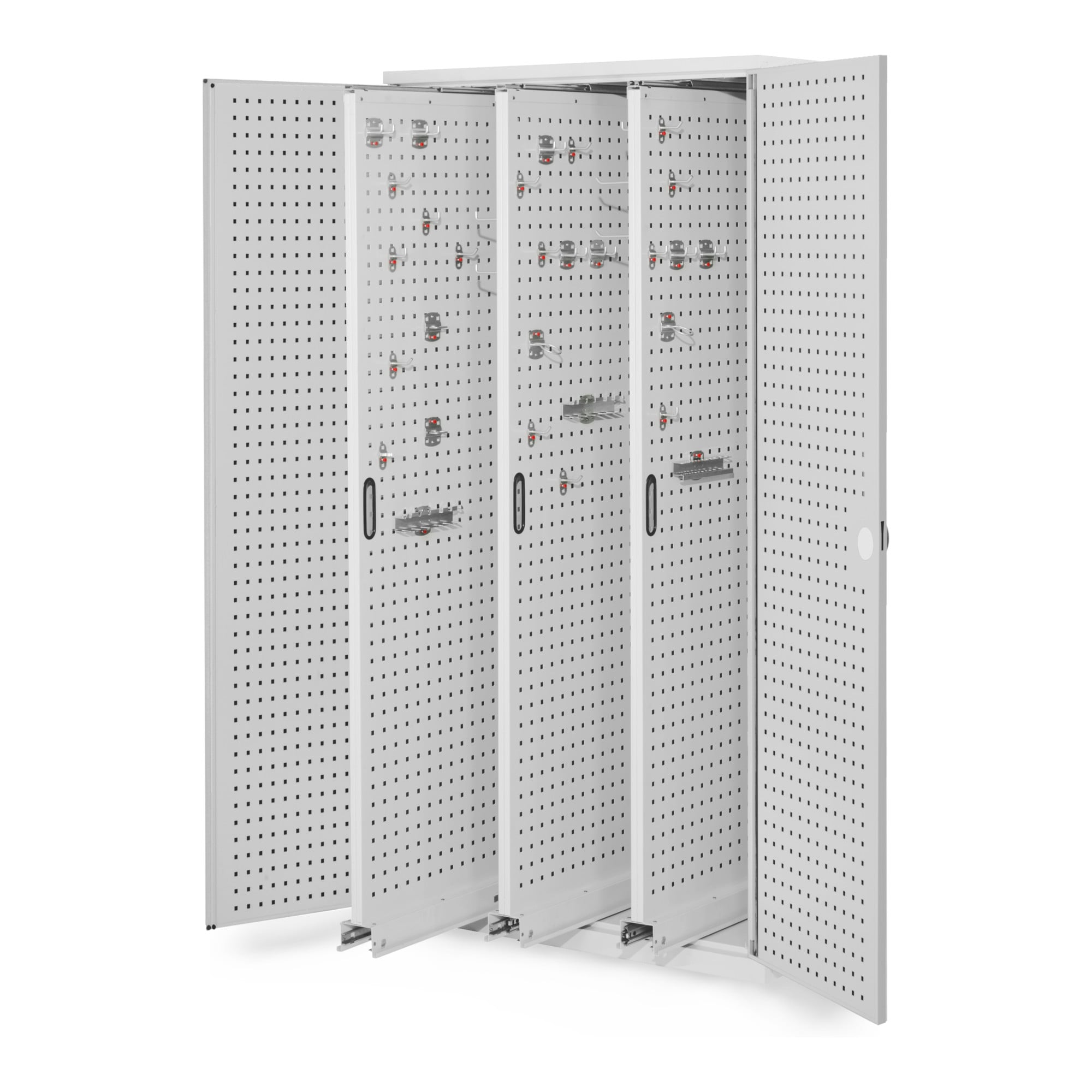Kappes Vertikalschrank RasterPlan Mod. 85 RAL 7035 Tür innen Lochplatten mit Ausstattung
