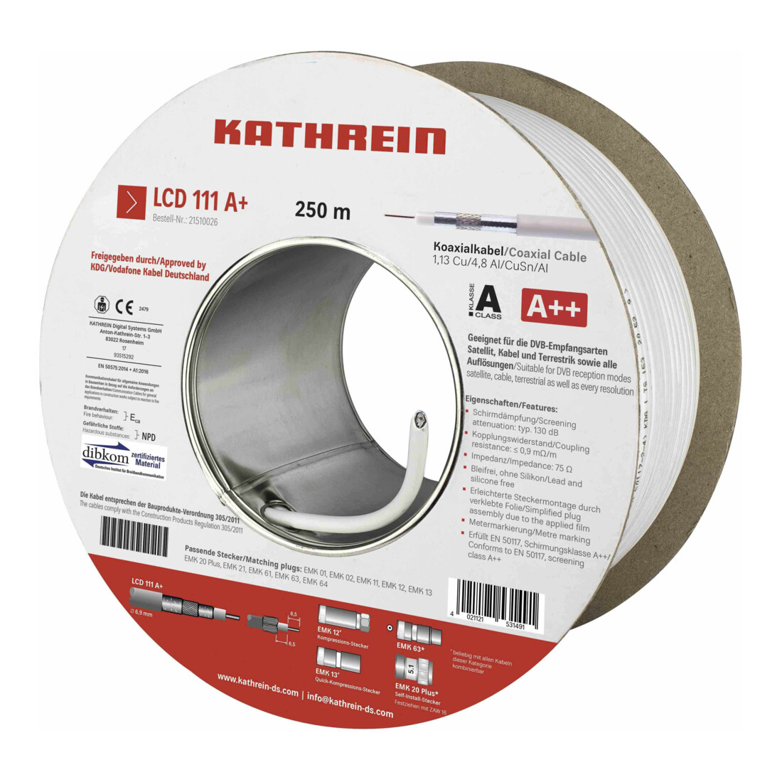 Kathrein Câble coaxial 130 dB, A++ LCD 111 A+/250 m Eca