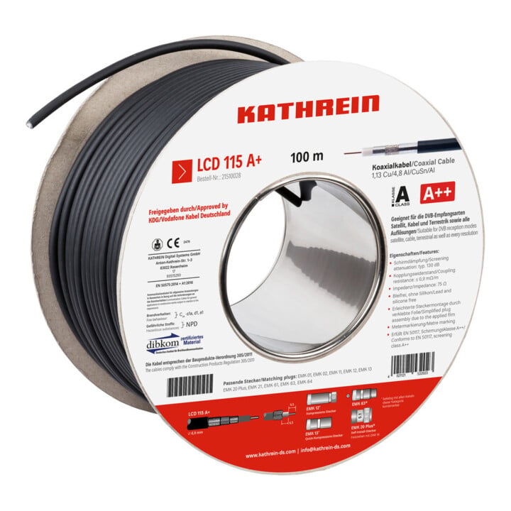 Kathrein Câble coaxial 130 dB, A++ LCD115A+/100 m Cca