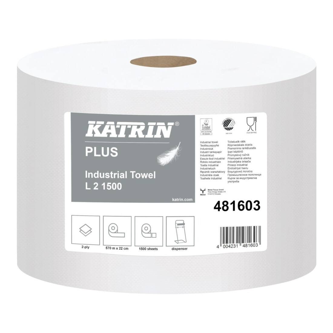 KATRIN Papier de nettoyage blanc 2 plis 22x38 cm 1500 feuilles