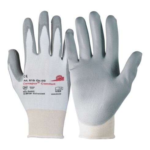 KCL Handschuhe Camapur Comfort nahtloses Trikot mit PU-Beschichtung weiß/grau