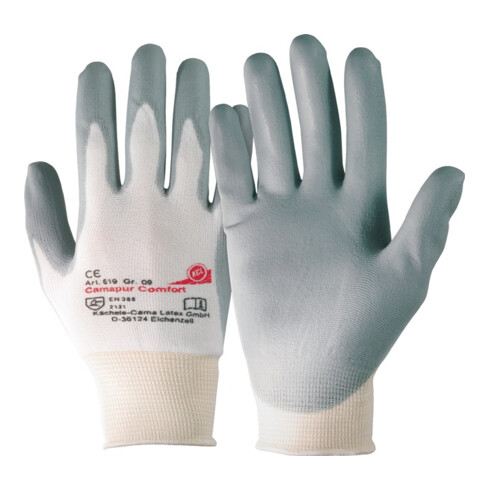 KCL Handschuhe Camapur Comfort nahtloses Trikot mit PU-Beschichtung weiß/grau