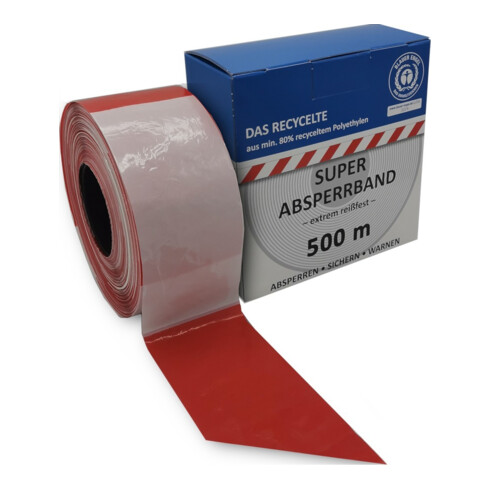 KELMAPLAST Ruban de signalisation 500 m rouleau rouge/blanc à blocs Blauer Engel en min. 80 % recyclé
