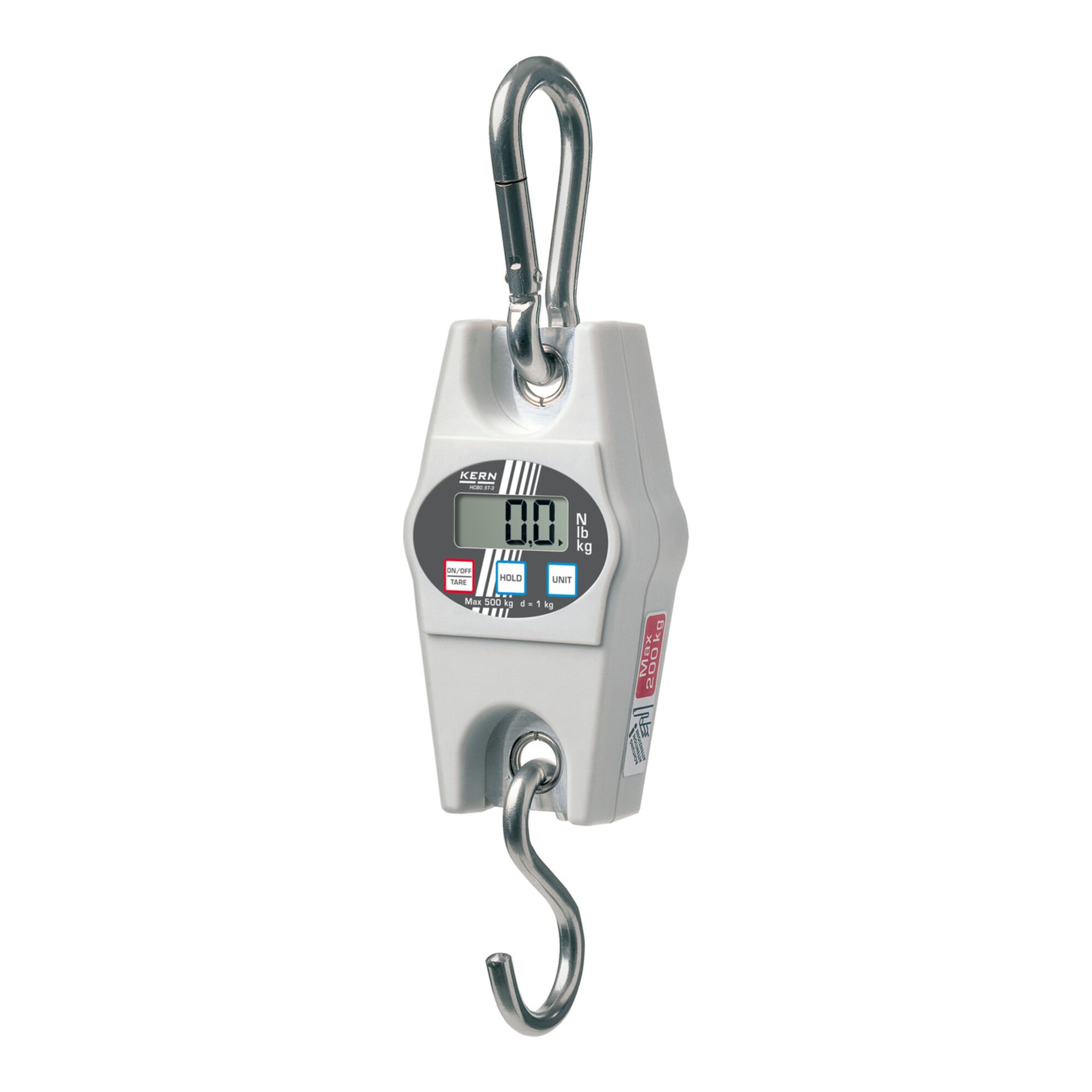 Kern HCB 200K500 Hängewaage, aus Kunststoff/Metall mit Wiegebereich 200kg und Auflösung 500g für Wägen von Lasten, HCB 200K500