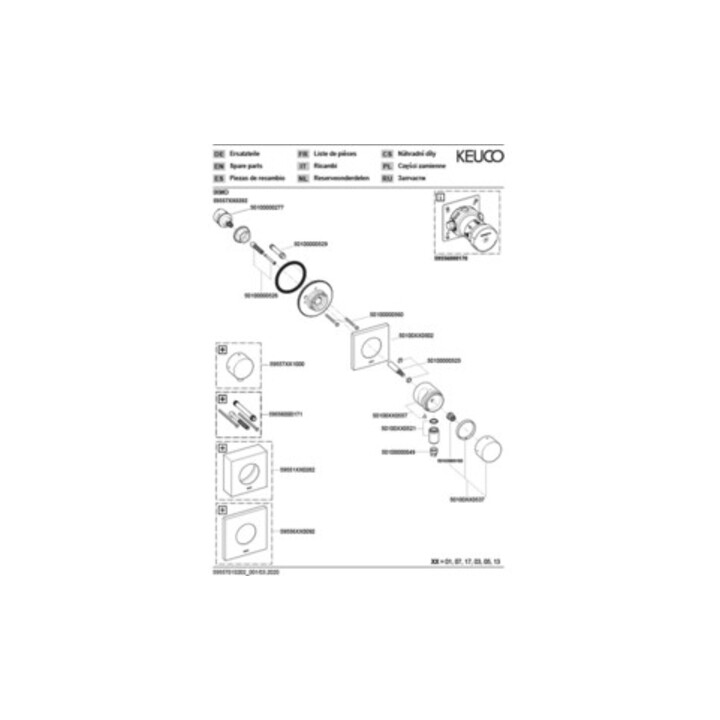 Keuco 2-Wege-Ab-/Umstellventil IXMO DN 15, UP, mit Griff IXMO Pure Rosette eckig verchromt
