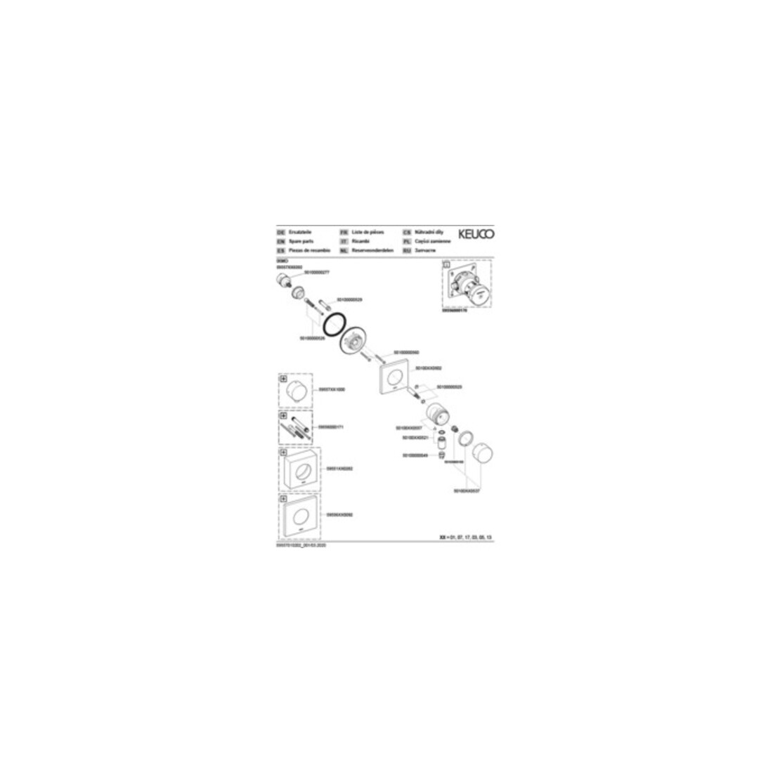 Keuco 2-Wege-Ab-/Umstellventil IXMO DN 15, UP, mit Griff IXMO Pure Rosette eckig verchromt