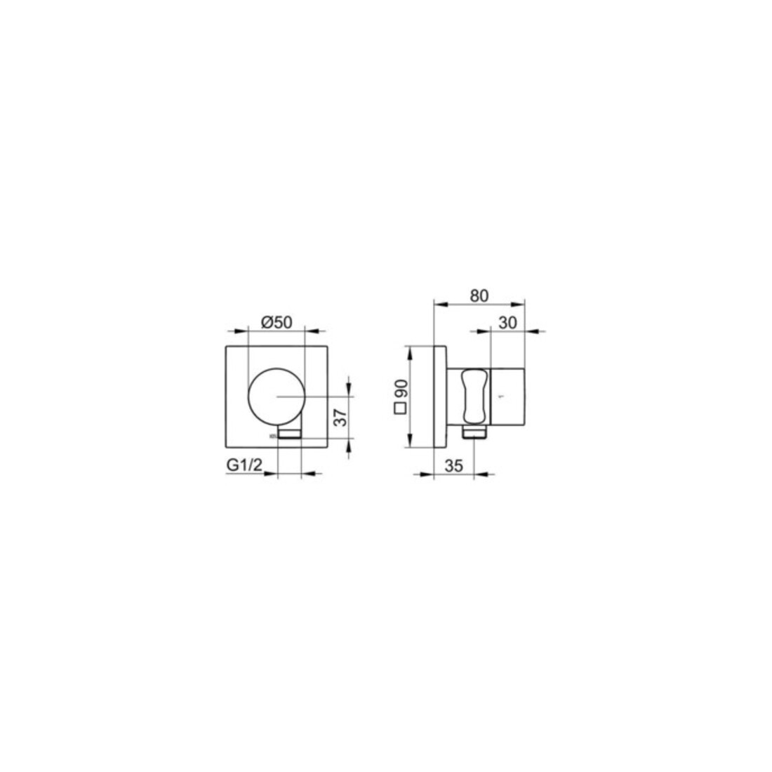 Keuco 2-Wege-Ab-/Umstellventil IXMO DN 15, UP, mit Griff IXMO Pure Rosette eckig verchromt