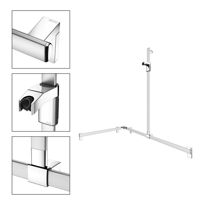 Keuco AXESS AL Barre de douche si-el/vc, 1150/850 mm, avec support mural, droite