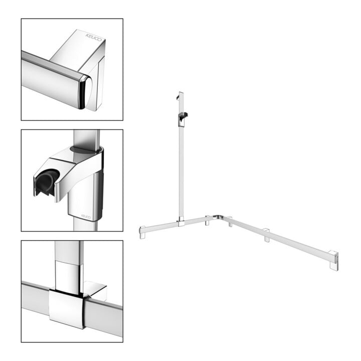 Keuco AXESS AL Barre de douche si-el/vc, 1150/850mm, avec support mural, version gauche