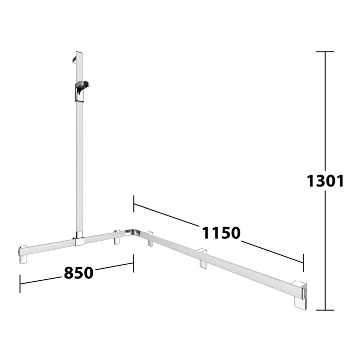 Keuco AXESS AL Barre de douche si-el/vc, 1150/850mm, avec support mural, version gauche
