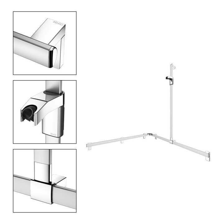 Keuco AXESS Barre de douche AL si-el/vc, 1150/1150 mm, avec support, droite AF