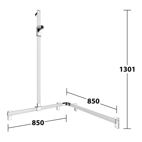 Keuco AXESS Barre de douche AL si-el/vc, 850/850 mm, avec support mural, version gauche