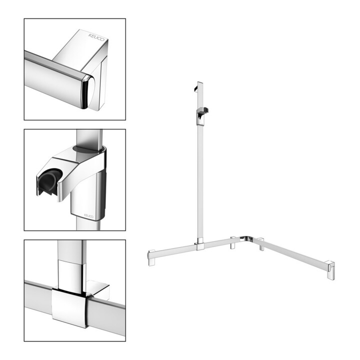 Keuco AXESS Barre de douche AL si-el/vc, 850/850 mm, avec support mural, version gauche