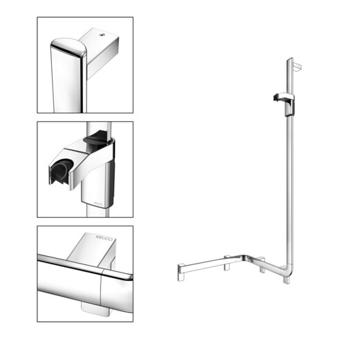 Keuco AXESS Barre de douche chromée, 550 mm, avec barre de douche, côté droit