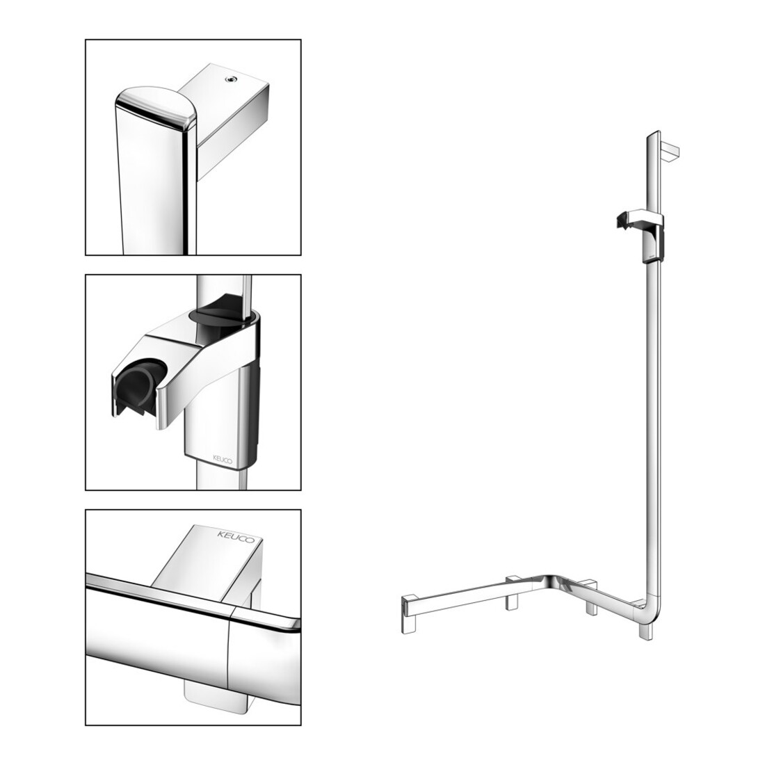 Keuco AXESS Barre de douche chromée, 550 mm, avec barre de douche, côté droit