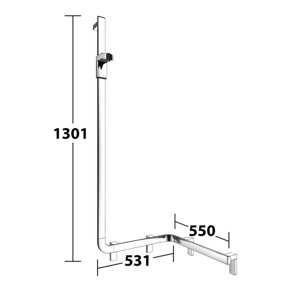 Keuco AXESS Barre de douche chromée, 550 mm, avec barre de douche, version gauche
