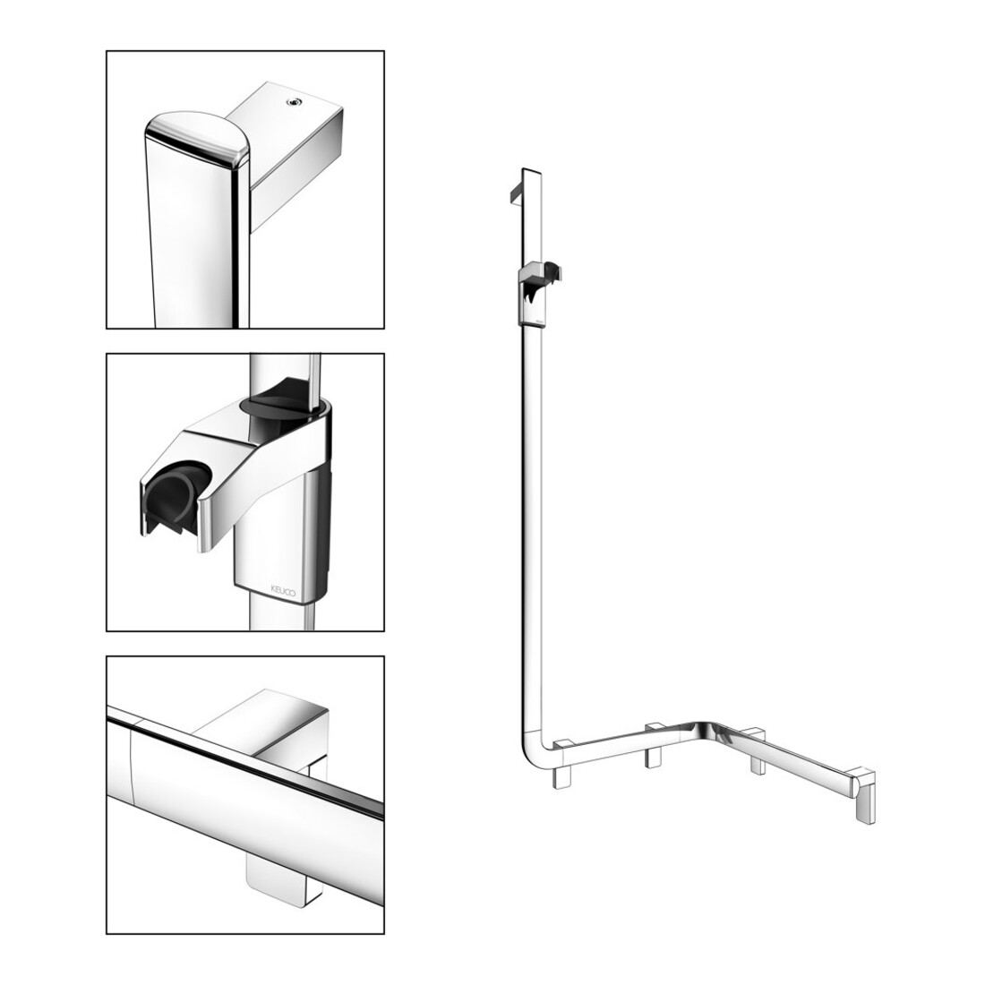 Keuco AXESS Barre de douche chromée, 550 mm, avec barre de douche, version gauche