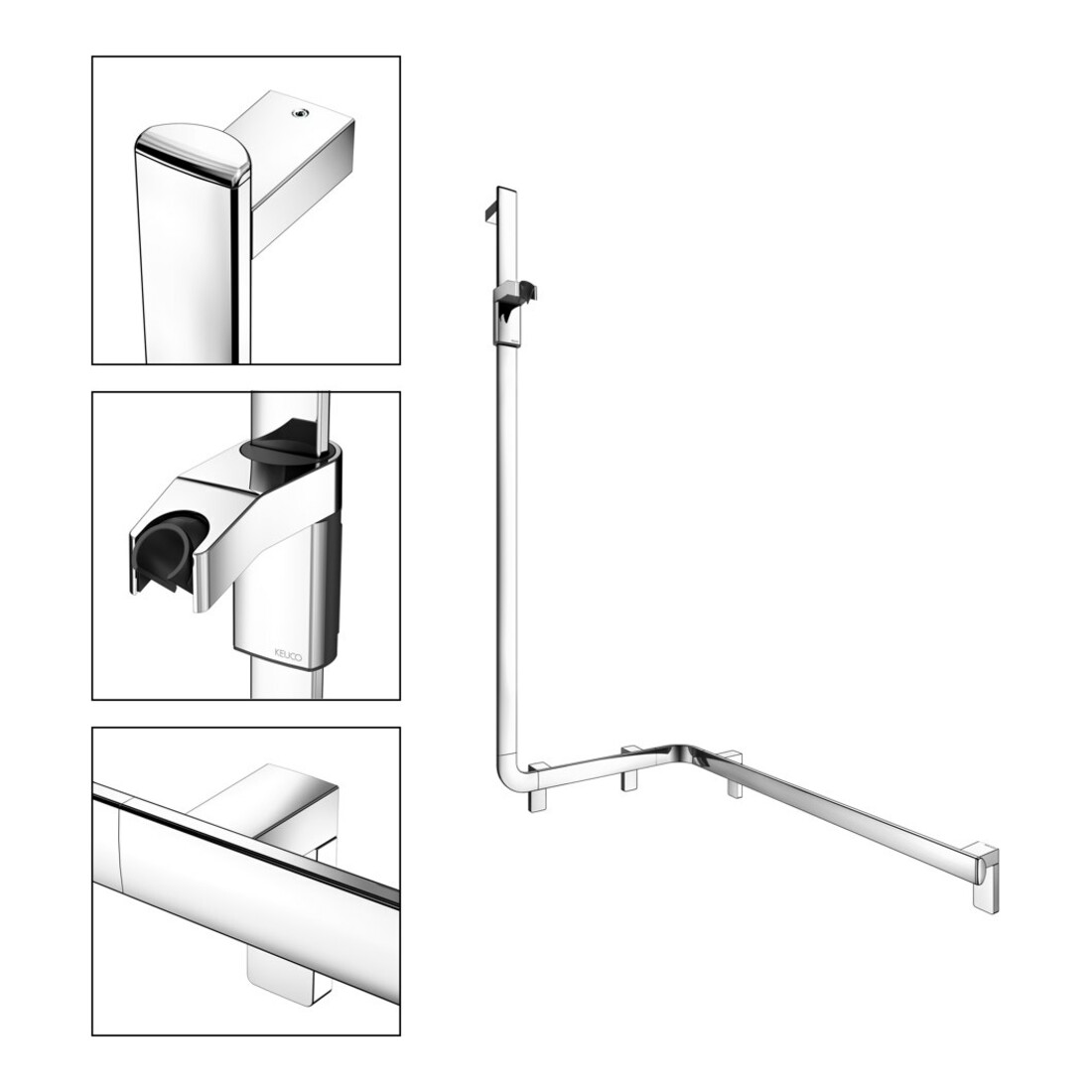 Keuco AXESS Barre de douche chromée 850 mm, avec barre de douche, version gauche