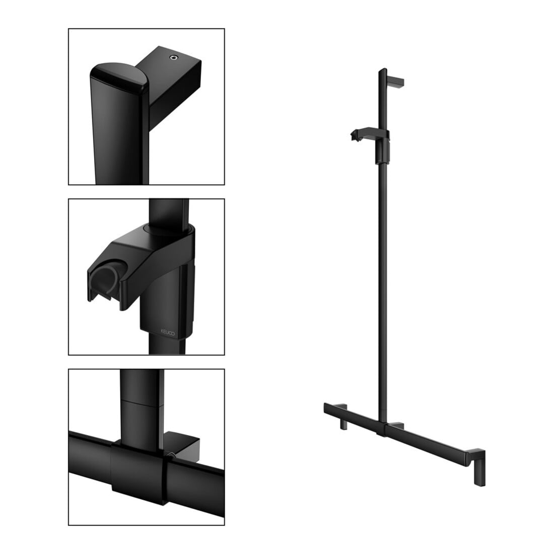Keuco AXESS Barre de douche noir mat, 1000 mm, avec support de douche