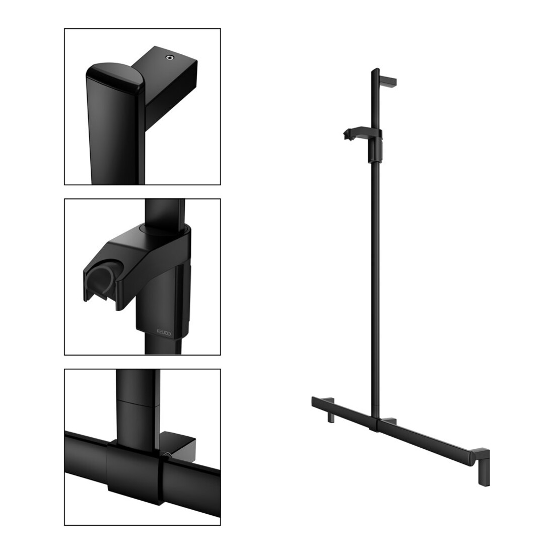 Keuco AXESS Barre de douche noir mat, 1150 mm, avec support de douche