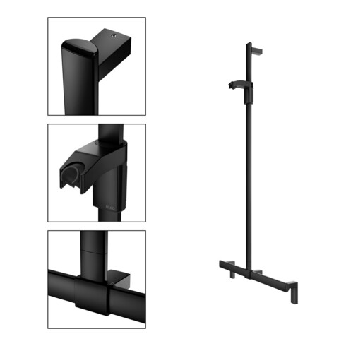 Keuco AXESS Barre de douche noir mat, 700 mm, avec support de douche