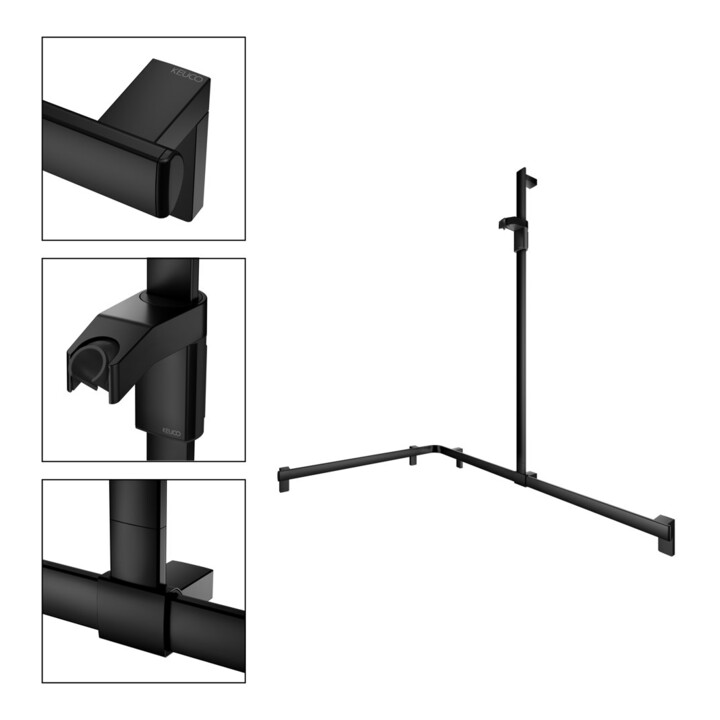 Keuco AXESS Barre de douche noire, 1150/850 mm, avec barre de douche, droite