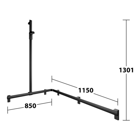 Keuco AXESS Barre de douche noire, 1150/850 mm, avec barre de douche, version gauche