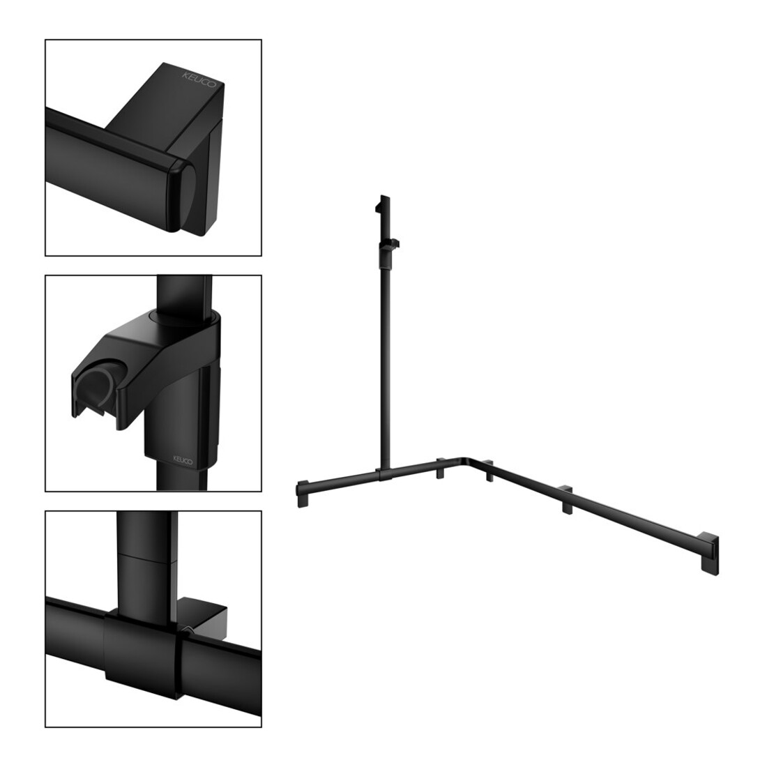 Keuco AXESS Barre de douche noire, 1150/850 mm, avec barre de douche, version gauche