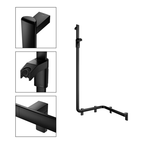 Keuco AXESS Barre de douche noire, 550 mm, avec barre de douche, version gauche