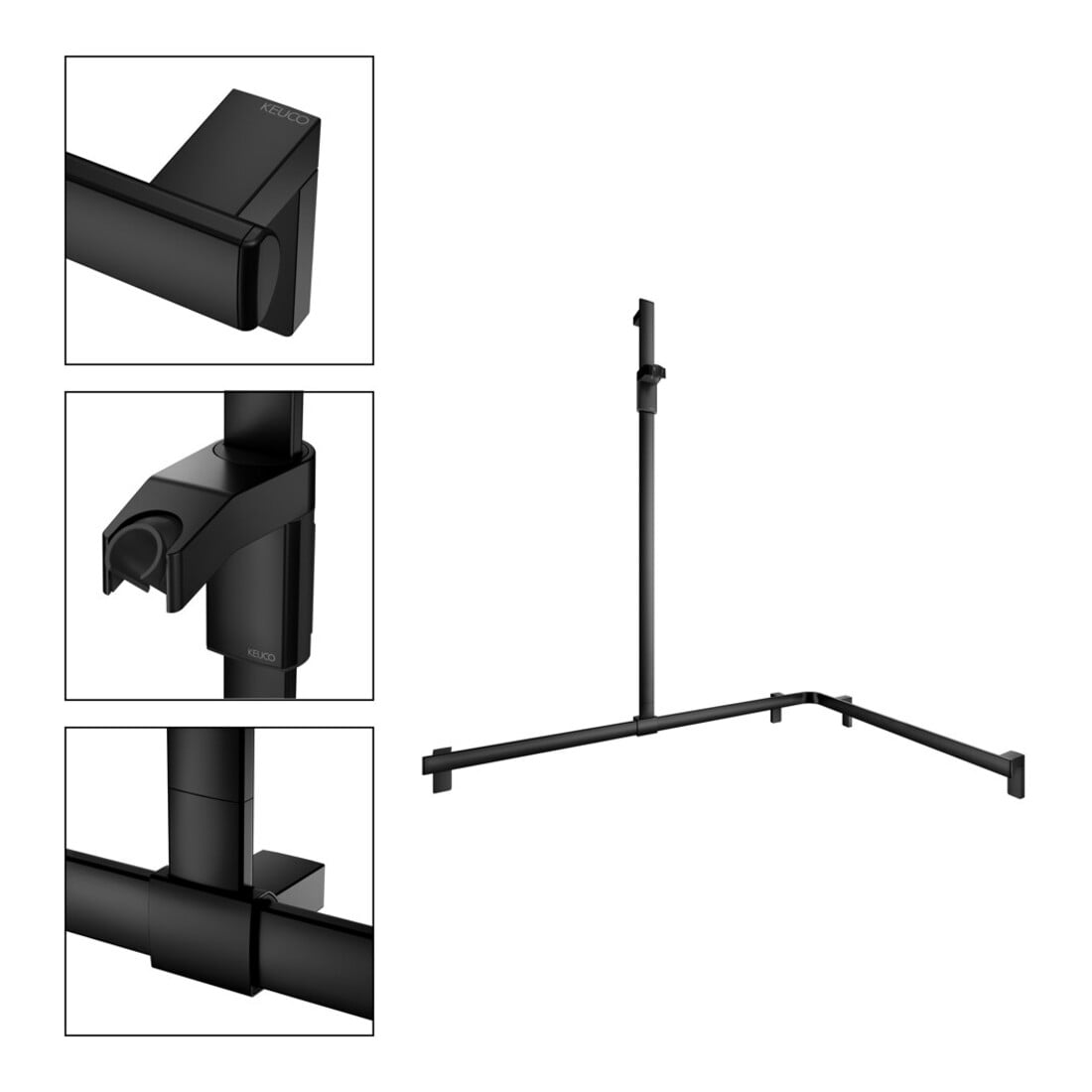 Keuco AXESS Barre de douche noire, 850/1150 mm, avec barre de douche, version gauche