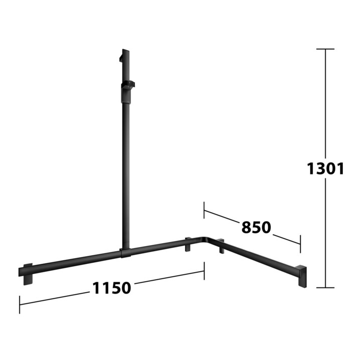 Keuco AXESS Barre de douche noire, 850/1150 mm, avec barre de douche, version gauche