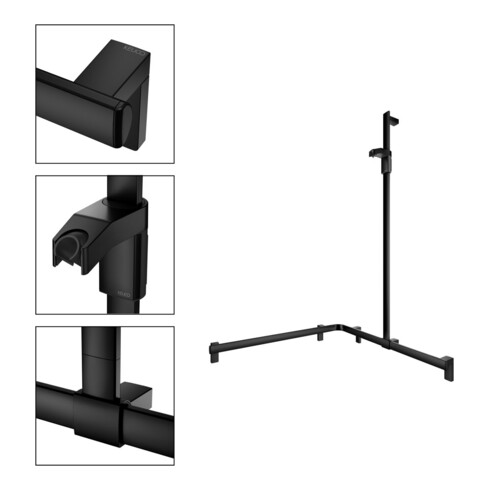 Keuco AXESS Barre de douche noire, 850/850 mm, avec support, version droite