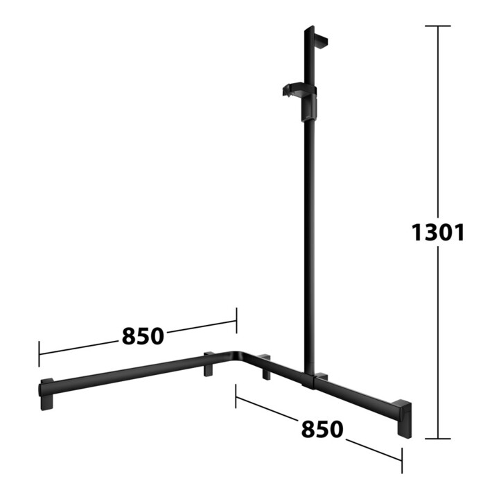 Keuco AXESS Barre de douche noire, 850/850 mm, avec support, version droite