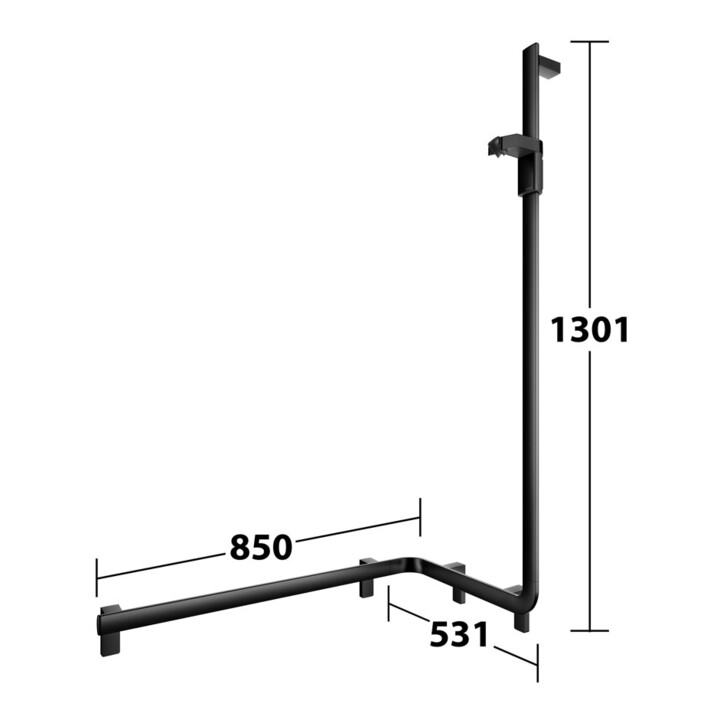 Keuco AXESS Barre de douche noire, 850 mm, avec support de douche, version droite