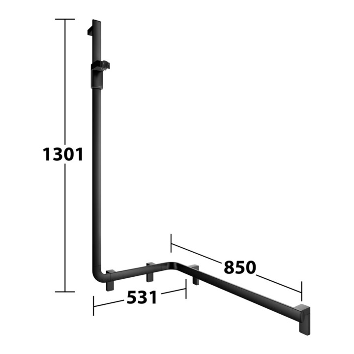 Keuco AXESS Barre de douche noire mat, 850 mm, avec barre de douche, version gauche