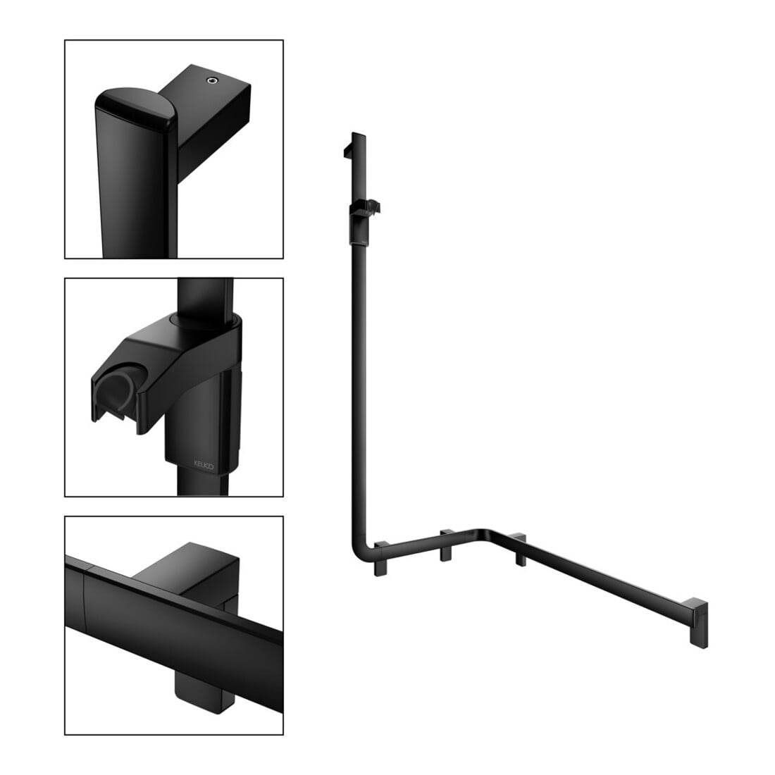 Keuco AXESS Barre de douche noire mat, 850 mm, avec barre de douche, version gauche