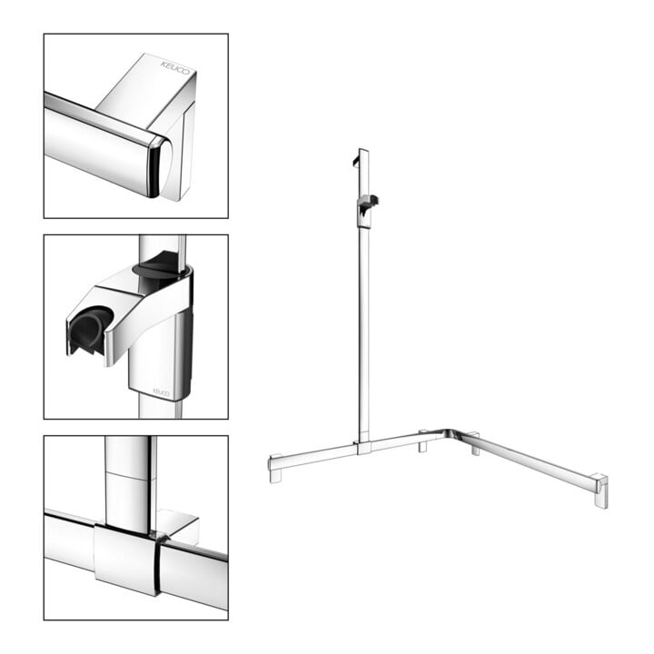 Keuco AXESS vc barre de douche, 850/850 mm, avec barre de douche, version gauche