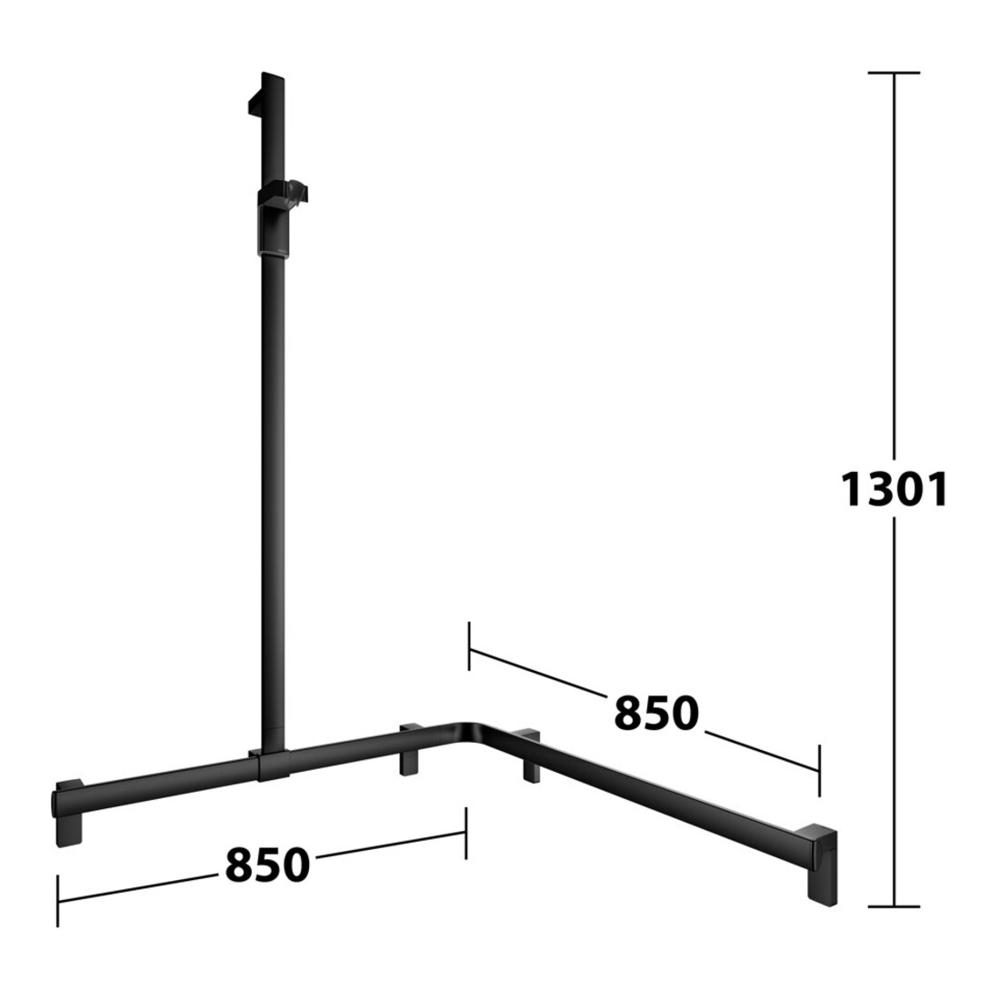 Keuco Barre de douche AXESS noire mate, 850/850 mm, avec barre de douche, version gauche