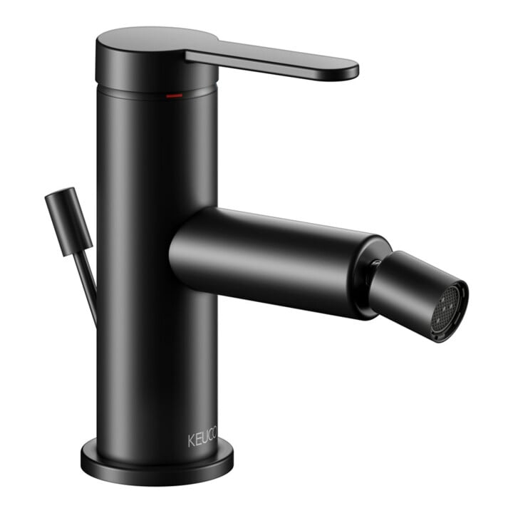 Keuco Bidet-Einhebelmischer IXMO Flat Ausl. 110mm, m Abl.garn, schwarz matt