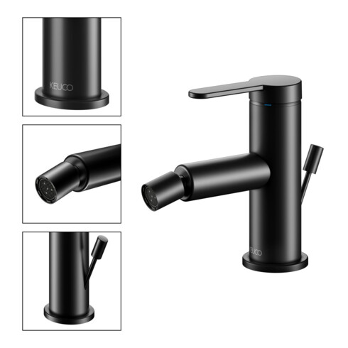 Keuco Bidet-Einhebelmischer IXMO Flat Ausl. 110mm, m Abl.garn, schwarz matt
