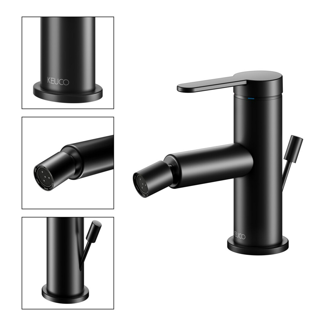Keuco Bidet-Einhebelmischer IXMO Flat Ausl. 110mm, m Abl.garn, schwarz matt