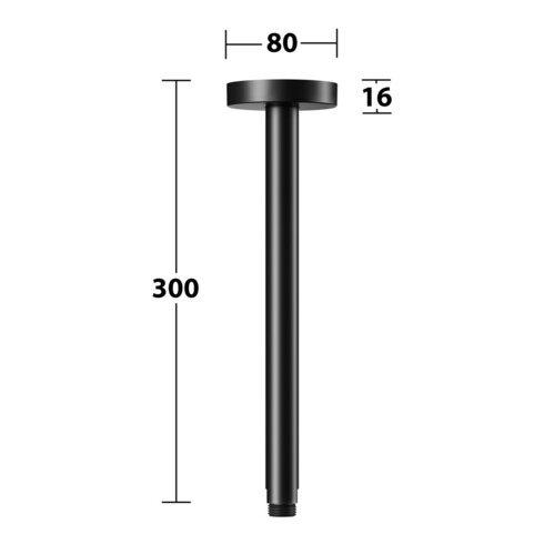 Keuco Bras de douche A 300 mm, noir mat, raccord plafond, rosace ronde