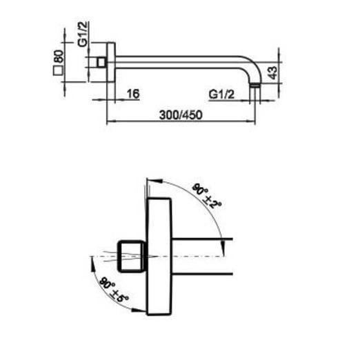 Keuco Brausearm EDITION 300 für Wandanschluss 1/2" Ausladung 312 mm verchromt