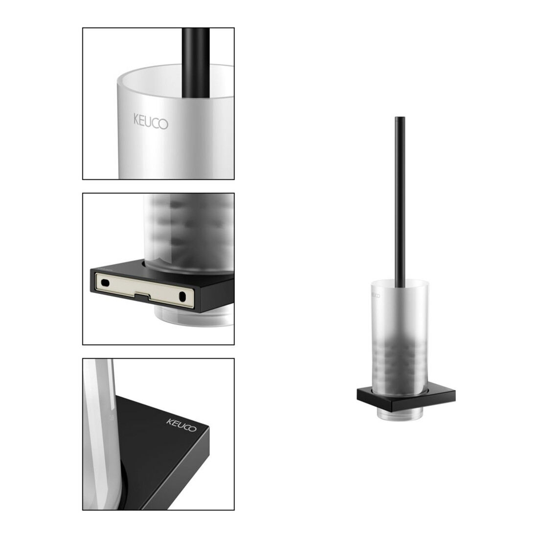Keuco Brosse WC Edition 11 murale, insert cristal mat, noir mat